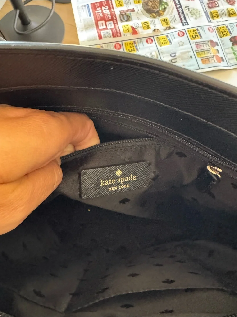 Kate Spade New York Black Saffiano Leather Tote Bag Bow Zip Top Shoulder Purse